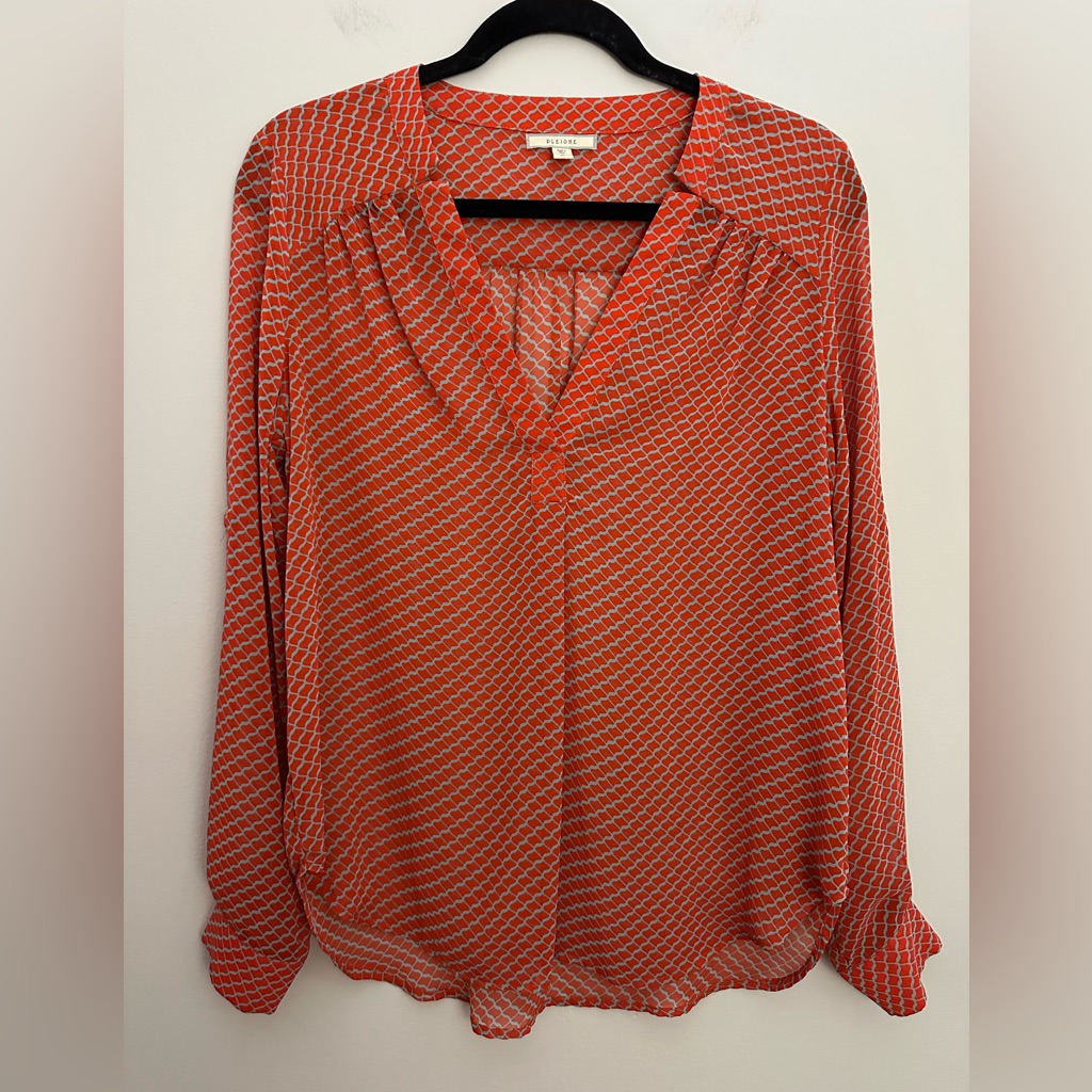 Pleione Anthropologie Orange Sage Semi Sheer Blouse Medium Like New